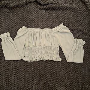 Light blue off the shoulder rouched top